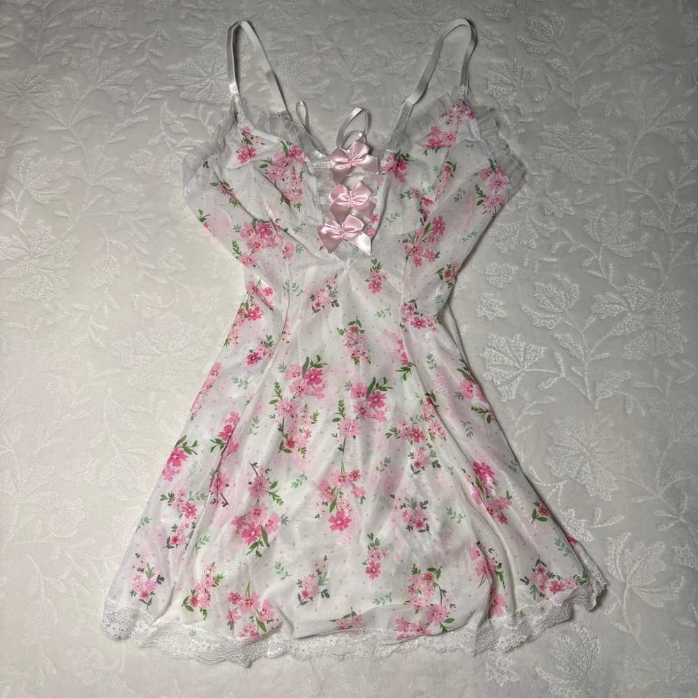 Floral Pink & Lace Babydoll Lingerie
